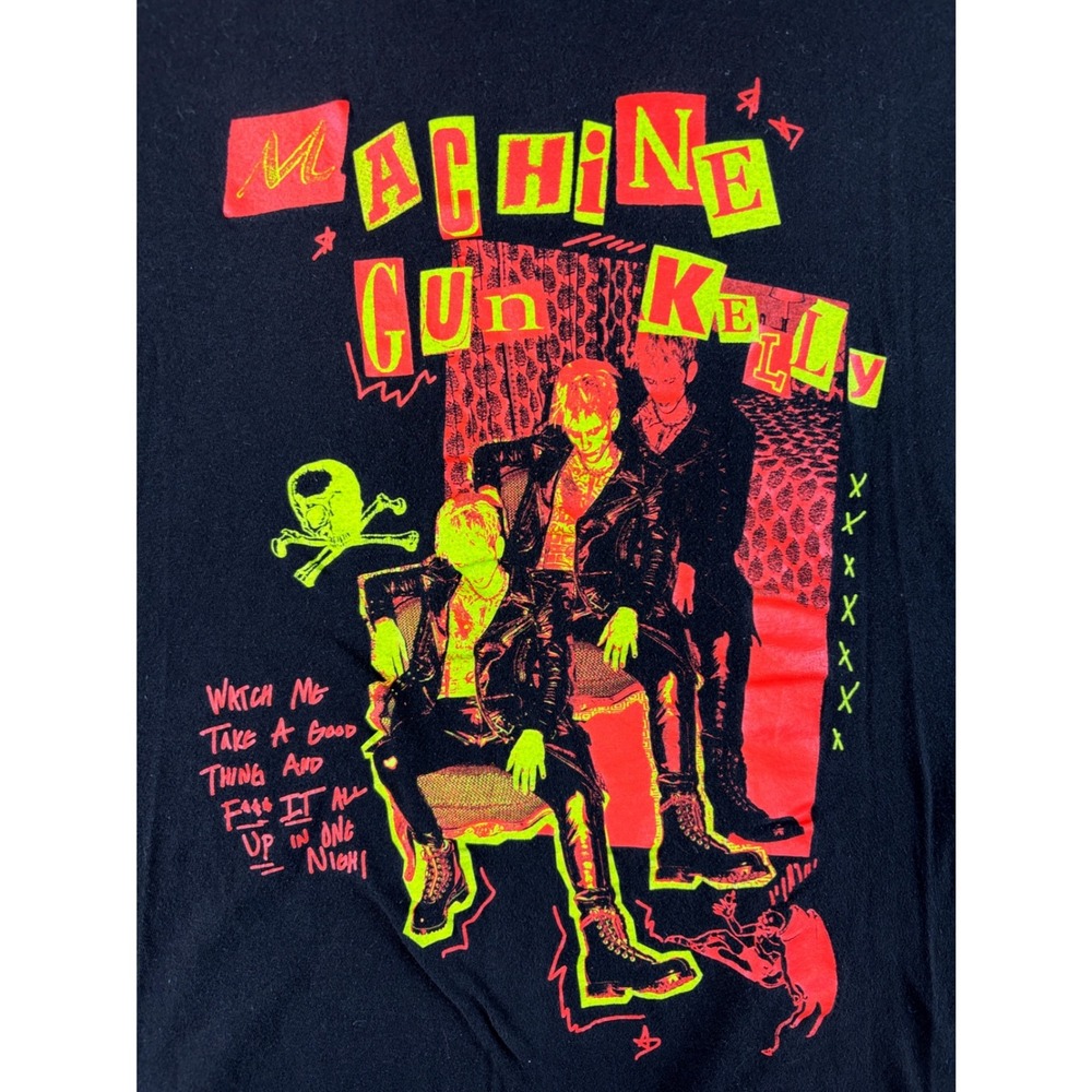 Machine Gun Kelly MGK Graphic T-Shirt Black Neon Punk Rock Mens Medium
